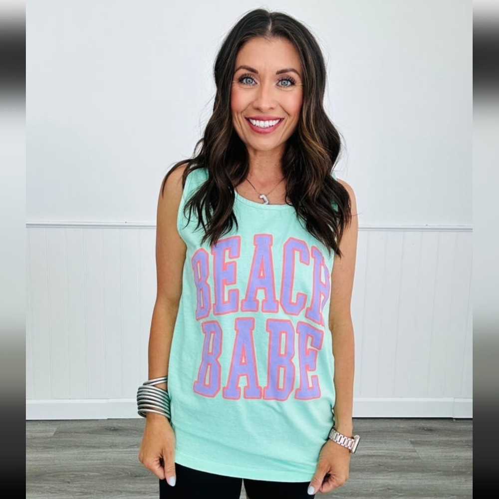 Mint/Pink 'Beach Babe' Tank On Comfort Colors